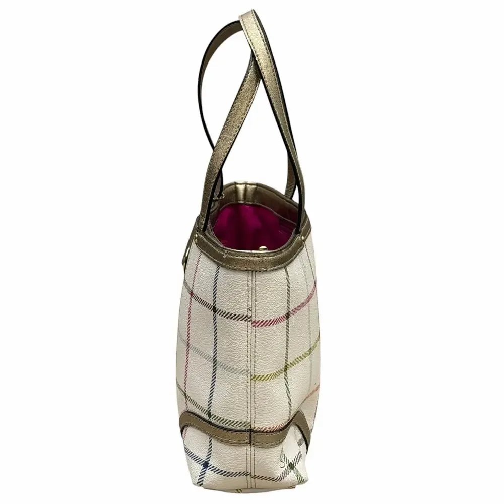 Coach Peyton Small Tattersall Plaid Tote Coated Canvas Leather Trim F48586